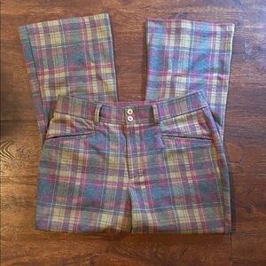 Anthropologie Checkered Wide Leg Pants in Green and Pink